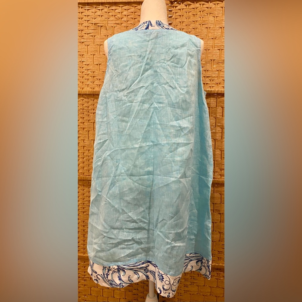 POSITIAMO Positano 100% Pure Linen Made in Italy Blue Shift Dress - Sz XL - Picture 6 of 8